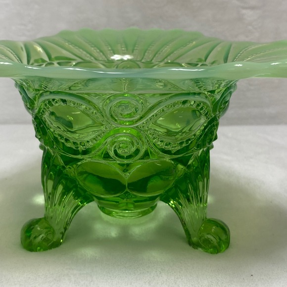 Vintage Mosser Glass Eyewinker Green Ruffle Edge Fluted Beautiful Elegant - Picture 16 of 16